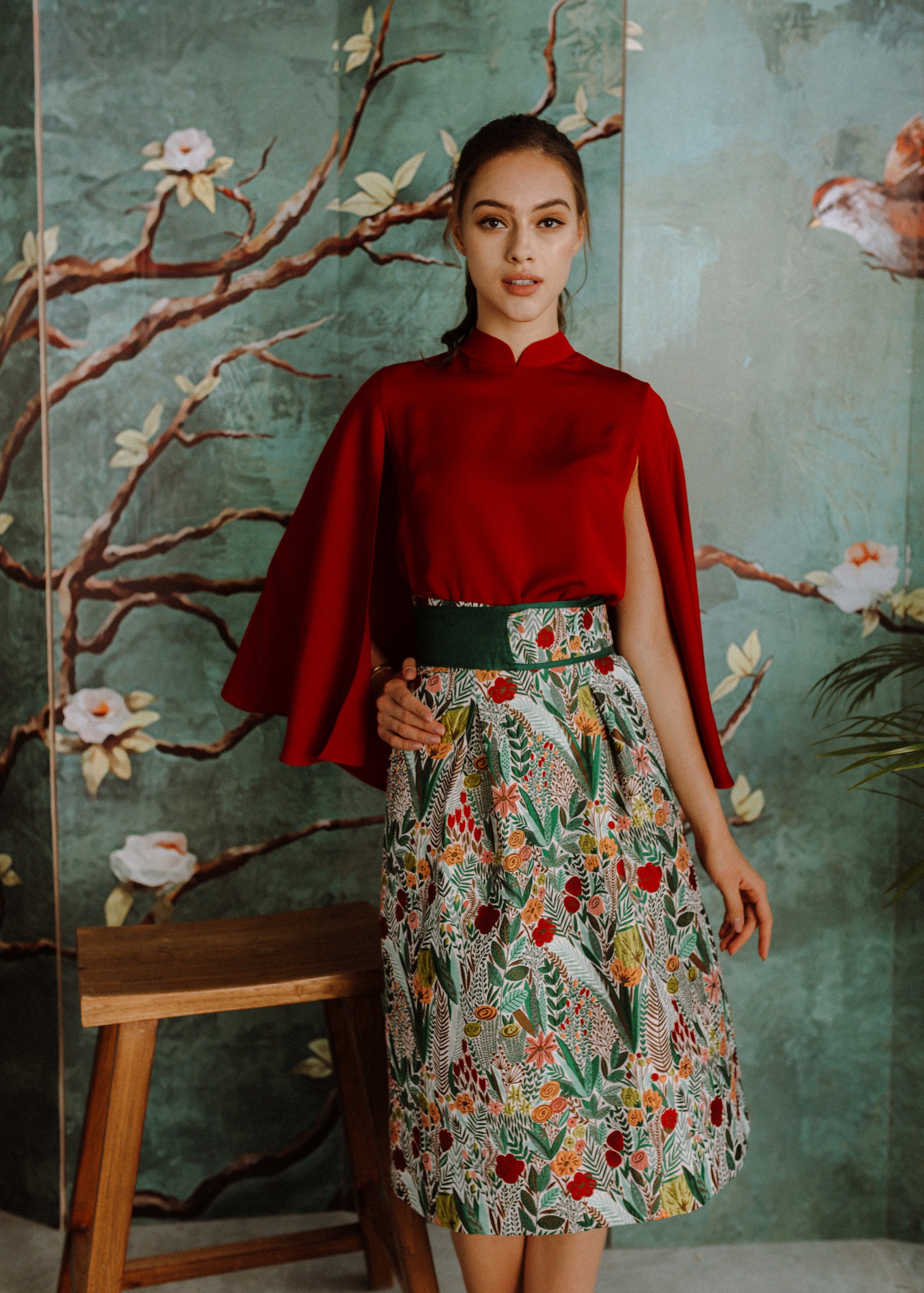 Dance Away Cape Top - Red/ Forest Green/ Cobalt / Black (Pre-order)