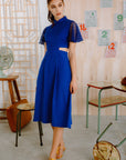 Signature Cut-Out Cheongsam with Lace Sleeves - Cobalt (Pre-order)