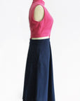 Signature Bi-Colour Cut-Out Cheongsam-  Pink/Navy ( Pre-order )