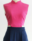 Signature Bi-Colour Cut-Out Cheongsam-  Pink/Navy ( Pre-order )