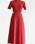 Signature Cut-Out Cheongsam with Sleeves - Red ( Pre-order )