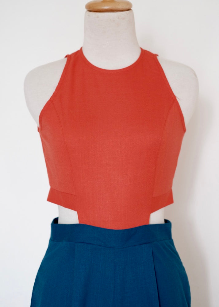 Jem Racer Bi-Colour Cut-Out Maxi Jumpsuit - Orange/Fall Blue (Pre-order)