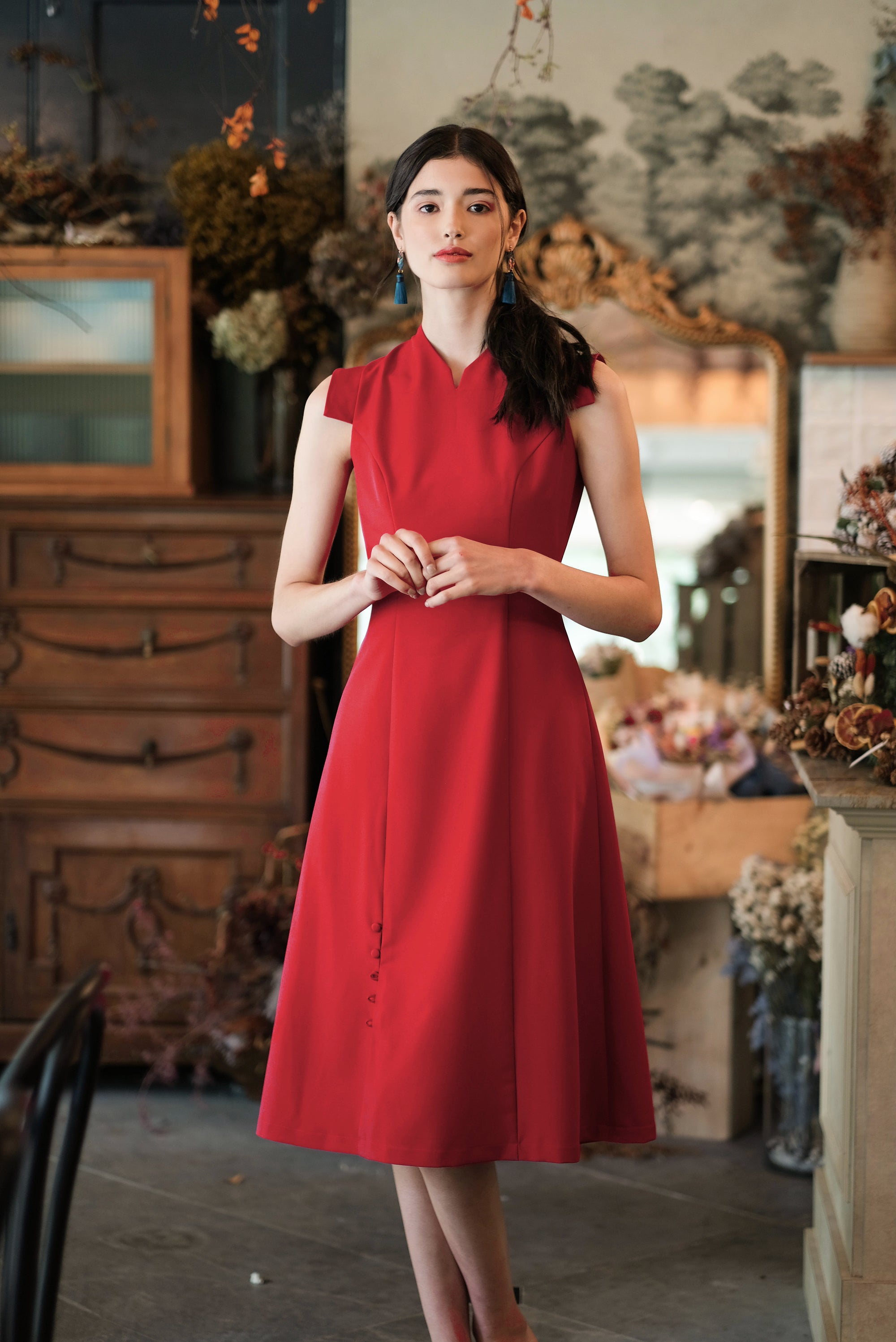 Selena Midi Dress - Fuchsia / Red / Cobalt ( Pre-order )