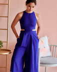 Jem Racer Cut-Out Midi Jumpsuit - Black / Cobalt (Pre-order)