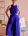 Jem Racer Cut-Out Midi Jumpsuit - Black / Cobalt (Pre-order)