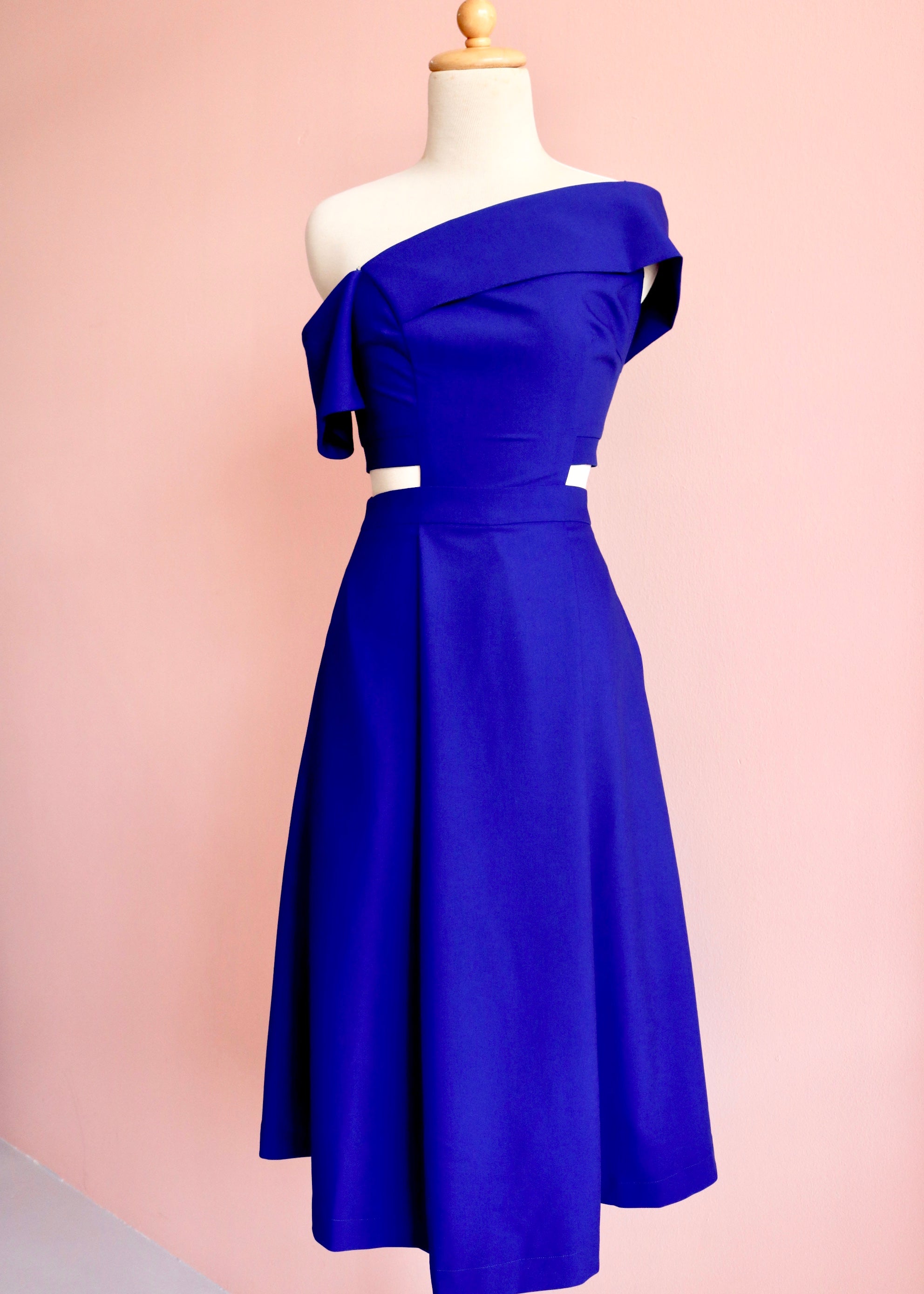 Tess Off Shoulder Dress - Cobalt / Red / Fall Blue / Fuchsia