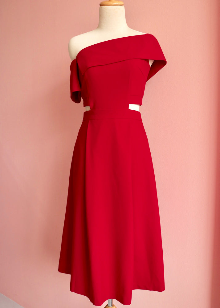 Tess Off Shoulder Dress - Cobalt / Red / Fall Blue / Fuchsia ( Pre-order )
