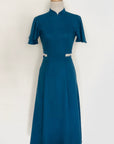 Signature Cut-Out Cheongsam with Sleeves - Fall Blue ( Pre-order )