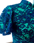 Signature Lace Cut-Out Cheongsam with Sleeves - Navy / Peach (Pre-order)