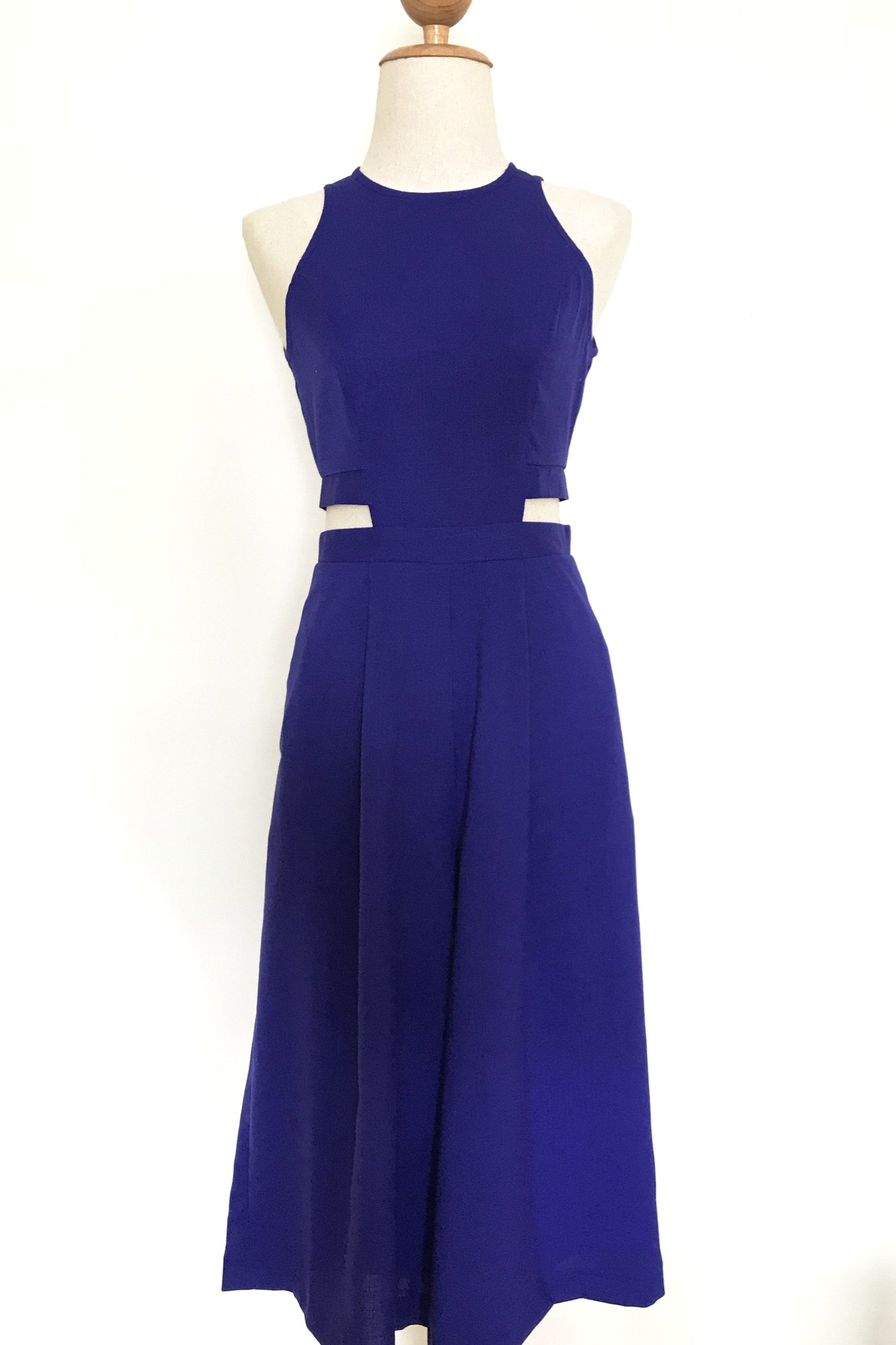 Jem Racer Cut-Out Midi Jumpsuit - Black / Cobalt (Pre-order)